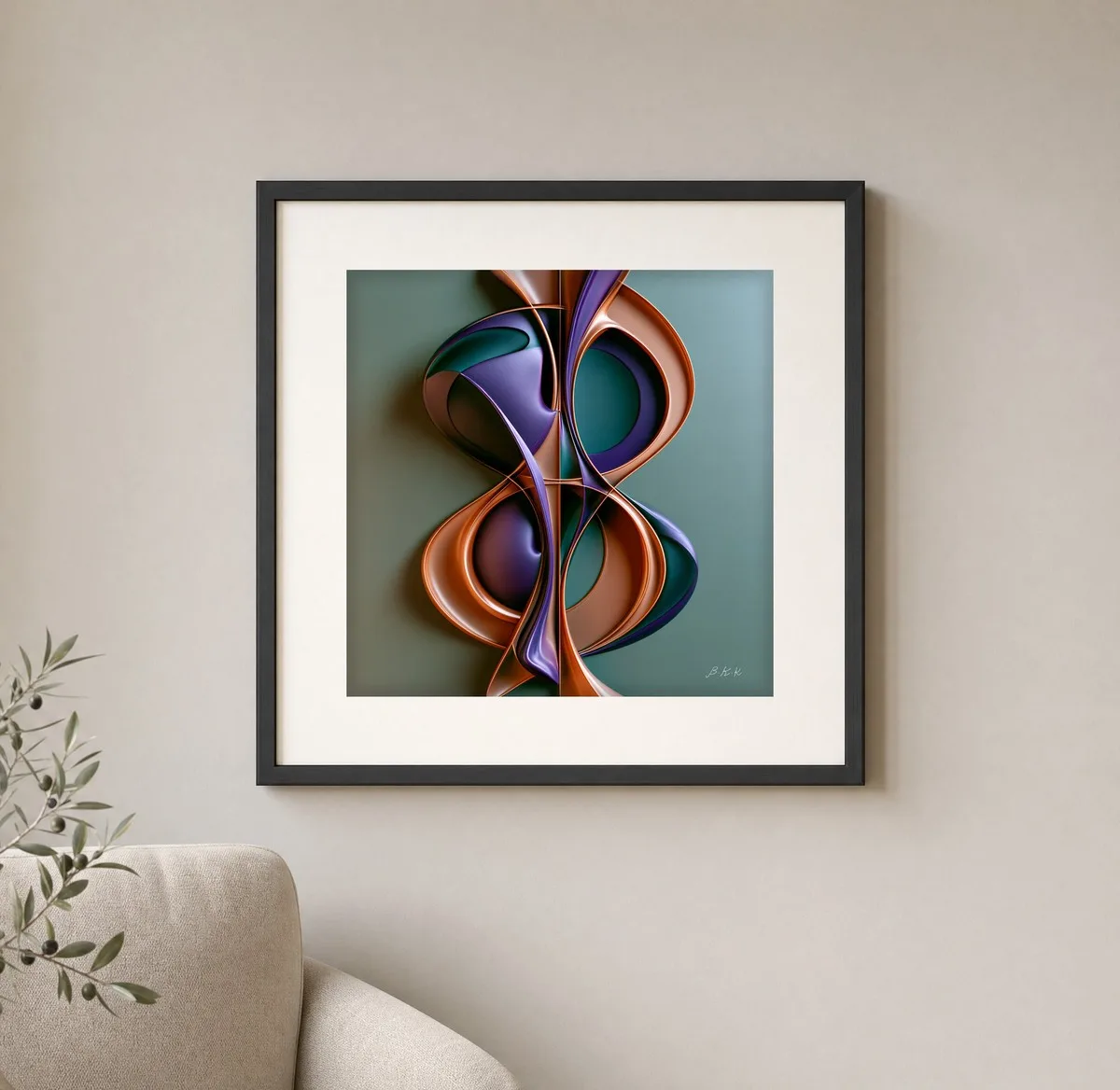 Ribbon Hourglass by Bassem, art print shown framed on a wall