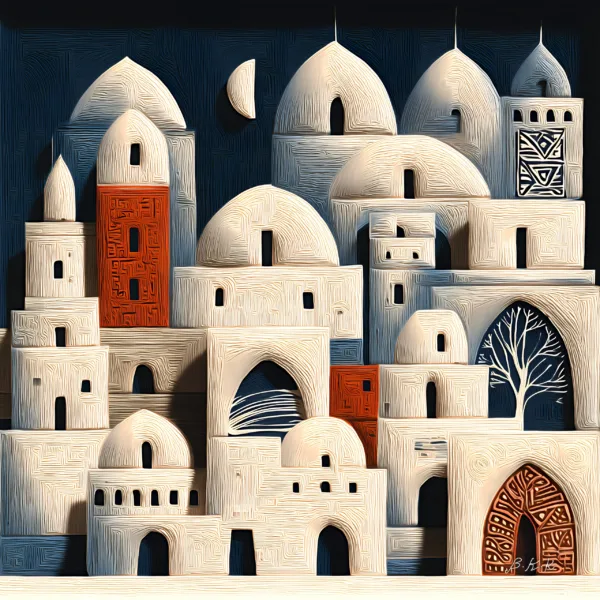 Whitewashed Town at Night by Bassem, the full artwork