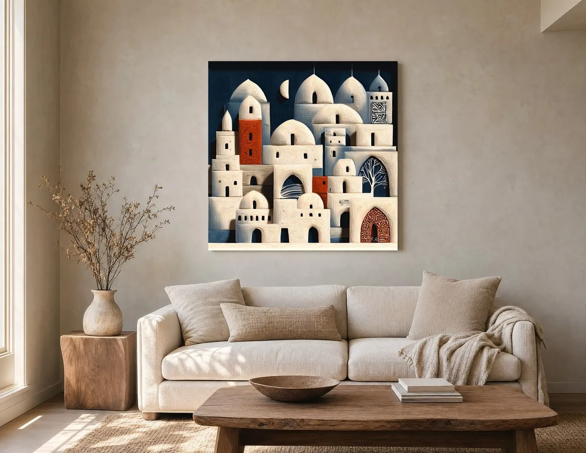 ba-0348-whitewashed-town-at-night-canvas-2-canvas-room-living-greige-v4 Whitewashed Town at Night by Bassem, canvas on a wall