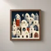 Whitewashed Town at Night by Bassem, framed print on a wall