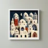 Whitewashed Town at Night by Bassem, framed print on a wall