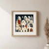 Whitewashed Town at Night by Bassem, art print shown framed on a wall
