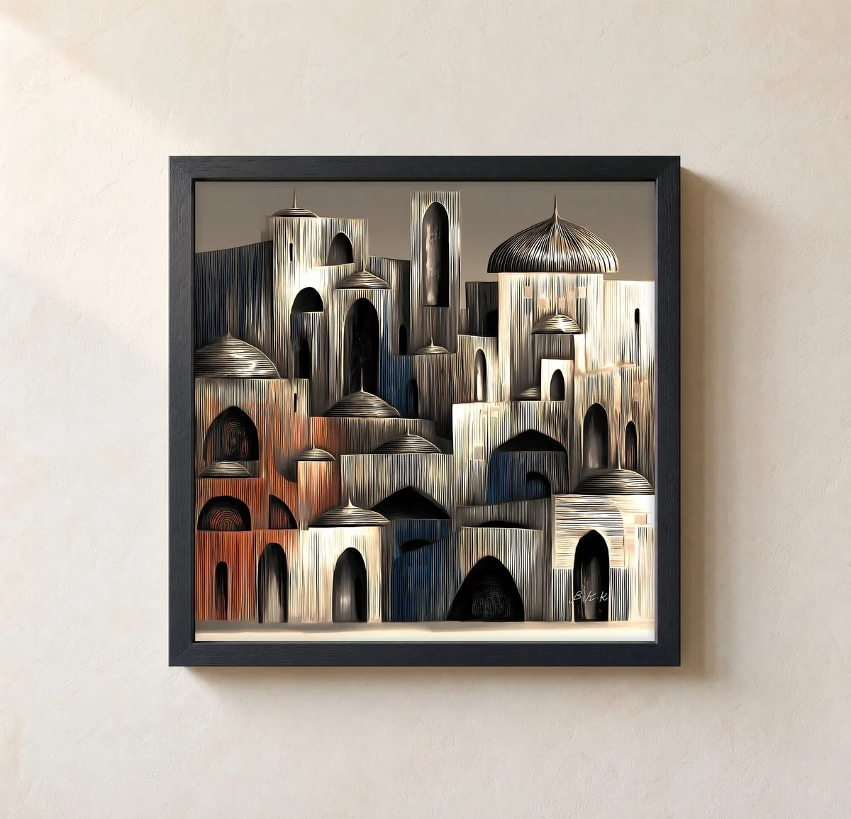 Ribbed Domes at Dusk by Bassem, framed print on a wall