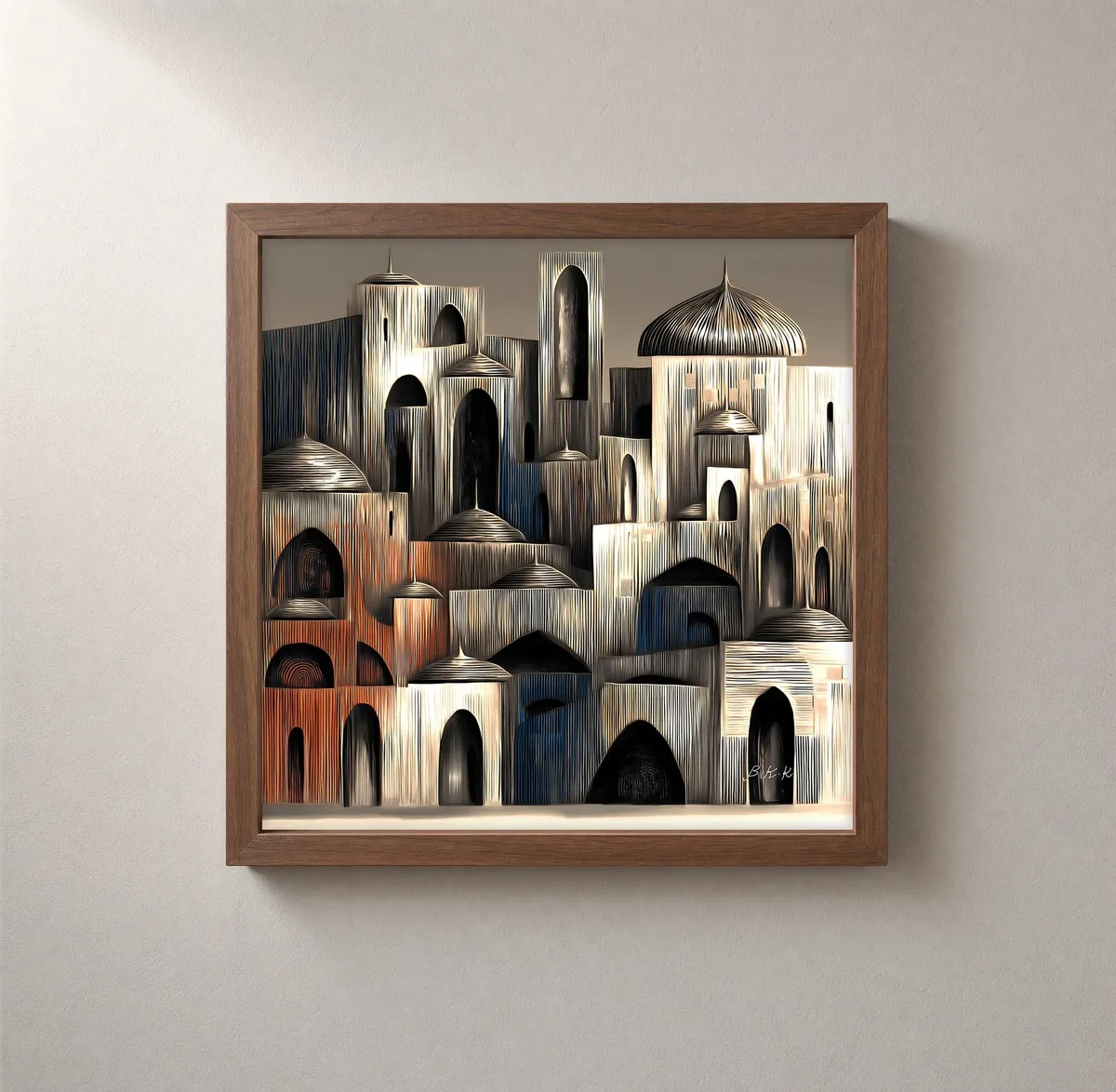 Ribbed Domes at Dusk by Bassem, framed print on a wall
