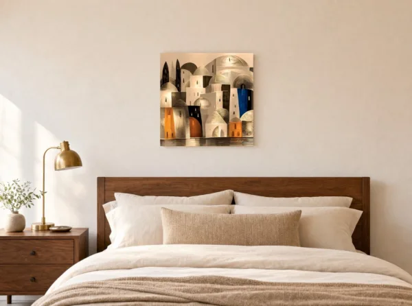 ba-0355-gilded-waterside-town-canvas-3-canvas-room-bedroom-white-v4 Gilded Waterside Town by Bassem, canvas on a wall