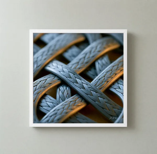 ba-0357-braided-silver-lattice-framed-3-thin-closeup-white-v4 Braided Silver Lattice by Bassem, framed print on a wall