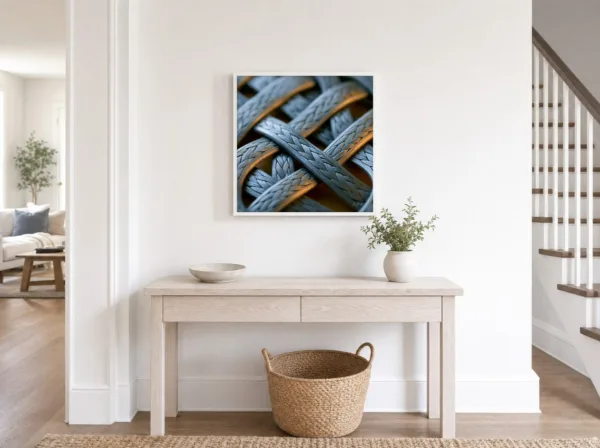 ba-0357-braided-silver-lattice-framed-4-thin-room-entry-white-v4 Braided Silver Lattice by Bassem, framed print on a wall
