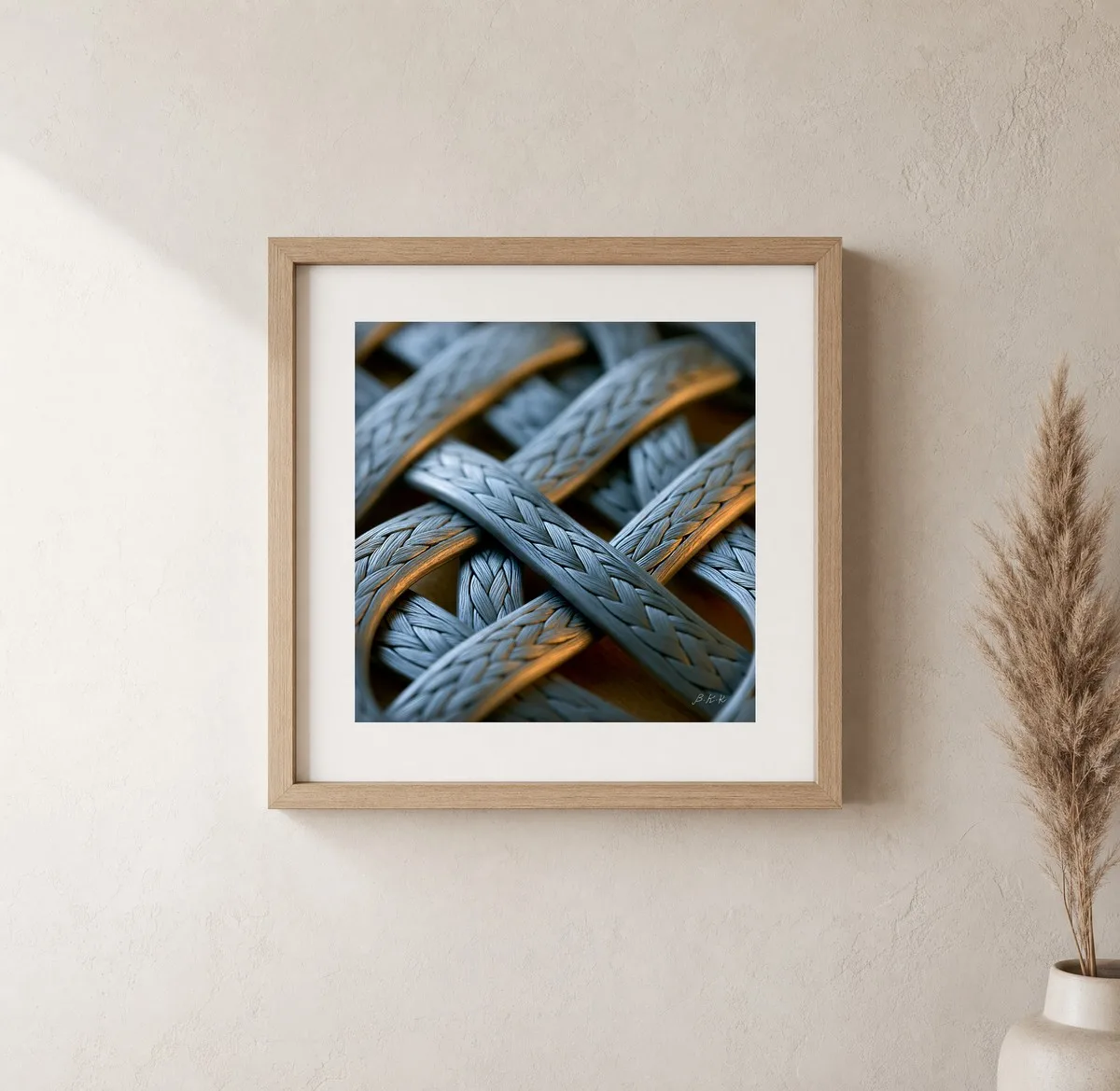 Braided Silver Lattice by Bassem, art print shown framed on a wall