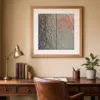 ba-0359-pebbles-and-tree-rings-print-3-room-study-oak-v4 Pebbles and Tree Rings by Bassem, art print shown framed on a wall