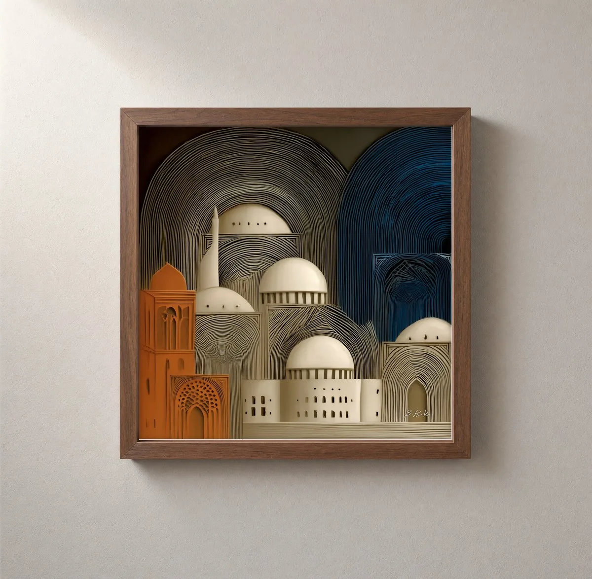 Domes Beneath Sweeping Arcs by Bassem, framed print on a wall